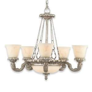   Seven Light Chandelier Olde English Silver with Stone Alabaster Globes