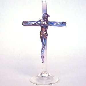 Hand Blown Glass Crucifix Figurine 