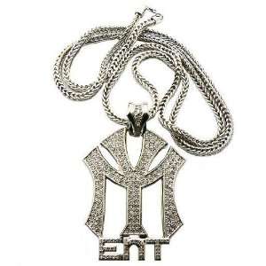 Silver Iced Out Young Money ENT Pendant with a 36 Inch Necklace Chain 