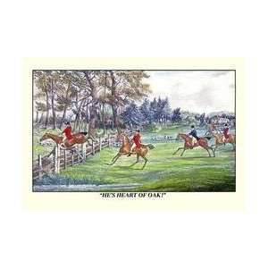  Horseman Jumps the Fence to Follow the Hounds 12x18 Giclee 