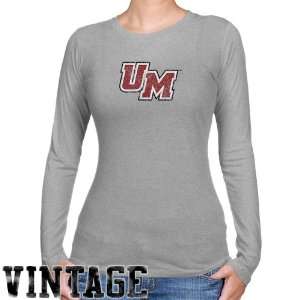 NCAA UMass Minutemen Ladies Ash Distressed Logo Vintage Long Sleeve 