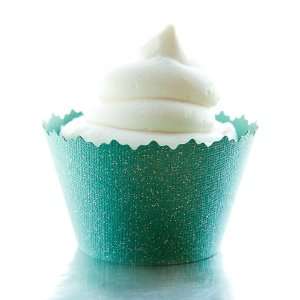  Glitter Deep Teal Green Shimmery Cupcake Wrapper   Set of 