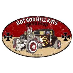  Hot Rod Hell Kats Automotive Oval Metal Sign   Victory 