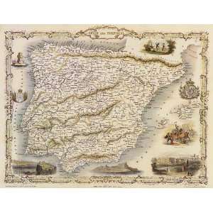  1800s SPAIN PORTUGAL MADRID BARCELONA LISBOA MAP VINTAGE 