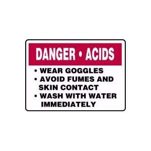 DANGER ACIDS WEAR GOGGLES AVOID FUMES AND SKIN CONTACT WASH WITH WATER 