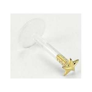  14g BioPlastic Labret with 14kt Yellow Gold 3D STAR 14g~1 