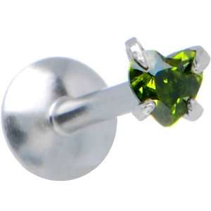  16 Gauge Steel Green Heart Gem Labret Monroe Jewelry