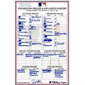  Phillies at Dodgers Game Used Lineup Card 7 17 2007 