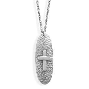  16+2 Oxidized Oval Cross Necklace Jewelry