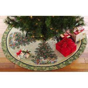  Tapestry Christmas Tree Skirt With Holly Design Rim by 