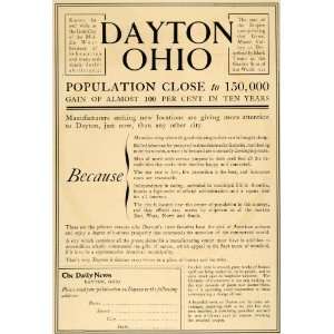  1910 Ad Daily News Dayton Manufacture Population Growth 
