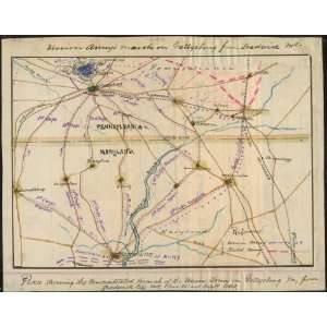  Civil War Map Union armys march on Gettysburg from 