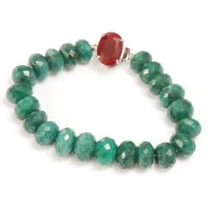 Good Looking Natural Faceted Emerald Beaded Bracelet with 925 Sterling 