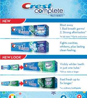 Crest Complete Extra White Plus Scope Dual Blast Fresh Breath Toothpaste   Fresh Mint Blast 7.6 Oz (Pack of 2)