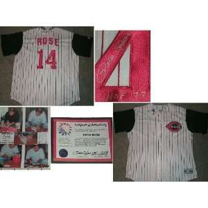  Pete Rose Signed Reds p/s Majestic Jersey w/HOF?? Sports 