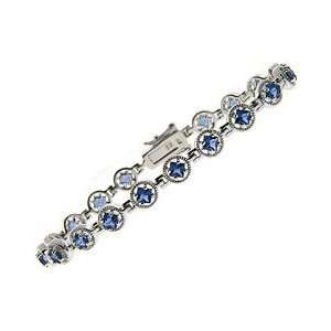  Sterling Silver Square in Circle Blue CZ Bracelet Jewelry
