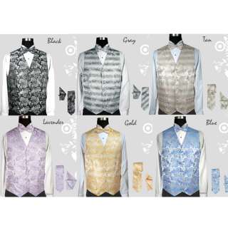   Set 4 Pieces Vest, Bow Tie, Handkerchief, and Tie Design 003  