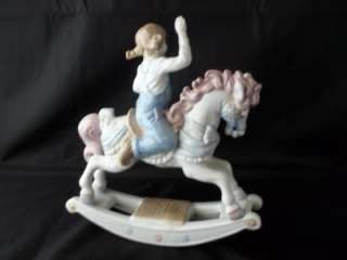Paul Sebastion Porcelain Girl on Rocking Horse Figurine c1991  