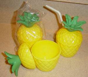PINEAPPLE SHAPED CUPS W/SNAP ON TOPS (LOT OF 12) LUAU  