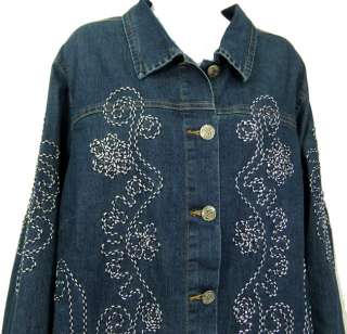 Womens Once Again Denim Jacket Floral Lasso Stitch 2X  