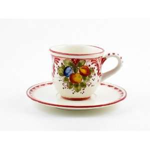 Hand Painted Italian Ceramic Tea Cup & Saucer Frutta Rosso 