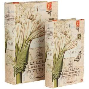  Set of 2 Silk Covered Floral Book Boxes