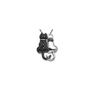 ZALES Enhanced Black Diamond Double Cat Pendant in Sterling Silver 1/3 