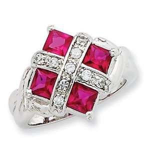  Red CZ Ring in Sterling Silver Jewelry