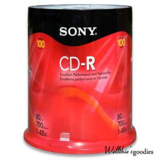 SONY CD R 100 Pk Spindle   CDR Blank Disc Media 48X DISC 700MB 80MIN 