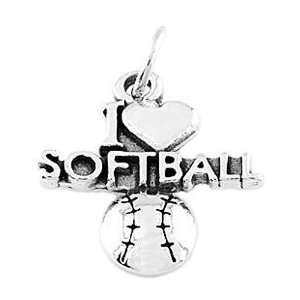  Sterling Silver One Sided I Love Softball with Softball 