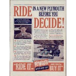 Ride in a New Plymouth Before You Decide  1941Plymouth Ad 