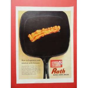 Rath Black Hawk Bacon, 1963 print ad(big pan/bacon)original magazine 