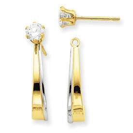 14k Two Tone Gold J Hoop Earring Jackets for Studs  