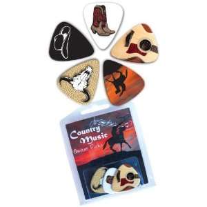 Country Guitar Pick Pack. Pack of 5 country music themed guitar picks 