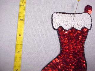 CHRISTMAS STOCKING APPLIQUE RED/WHITE SEQUIN SEED BEADS  