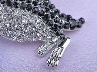 Adorable Clear Black Crystal Rhinestone Silver Tone Penguin Bird Pin 