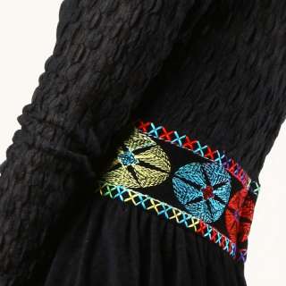   EMBROIDERED MAXI DRESS Vtg 70s Black Mexican Peasant Tribal Hippy