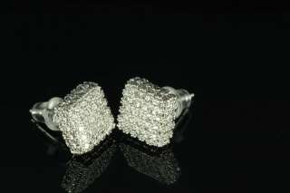 Mens / Ladies Rhodium Plated Sterling Silver Bling Box Pave CZ Stud 
