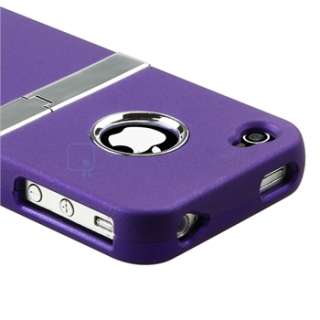 Purple w/ Chrome Stand Clip on Hard Case Cover+Screen Guard for iPhone 