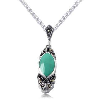   Sterling Silver Marcasite and Turquoise Inlaid Gem Pendant (YSP 50 TQ