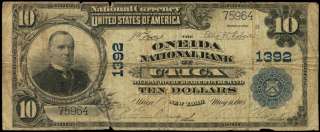   NEW YORK ONEIDA NATIONAL BANK PB 1902~#1392~NATIONAL CURRENCY LG NOTE