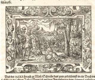 1561   MOSES CONTROLS FATE OF JOSHUAS BATTLE   VIRGIL SOLIS woodcut 