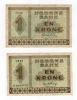 PAIR   1944   1947 NORWAY 1 Krone notes (P.15a & P.15b)  