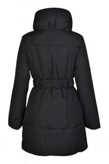 New Womens Quilted Padded Jacket Coat Ladies Long Belted Coat UK 8 10 