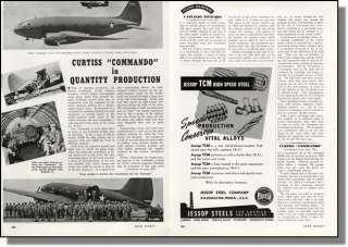 1942 Curtiss Commando C 46 troop transport plane ~ 2 page photo 