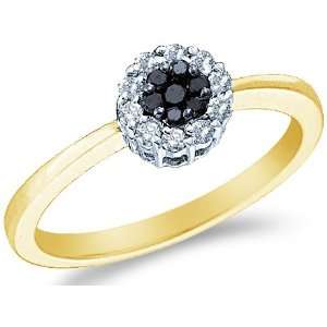 Size   9   14k Yellow Gold Black and White Diamond Solitaire Style 