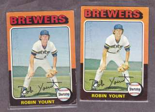 1975 Topps Robin Yount RC #223 EX+ and EX Great 2 Card Lot 