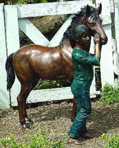 50 Bronze Garden Statue Young Girl and her Horse Pony  