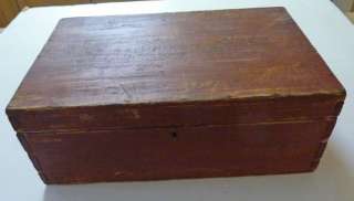   DOCUMENT BOX, DOVETAILED, DRY RED PAINT, PINE, LATE 1800S  
