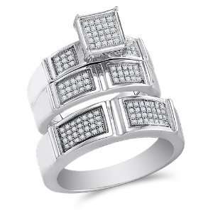 Size 4   .925 Sterling Silver Plated in White Gold Rhodium Diamond His 